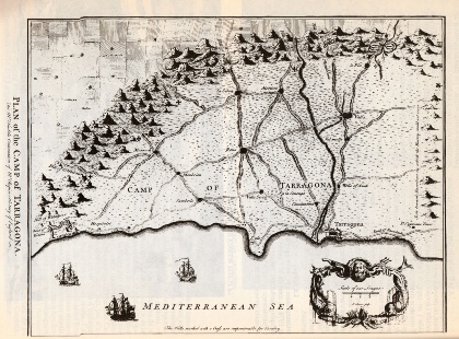 Mapa del Camp de Tarragona, gravat militar anglès de la Guerra de Successió